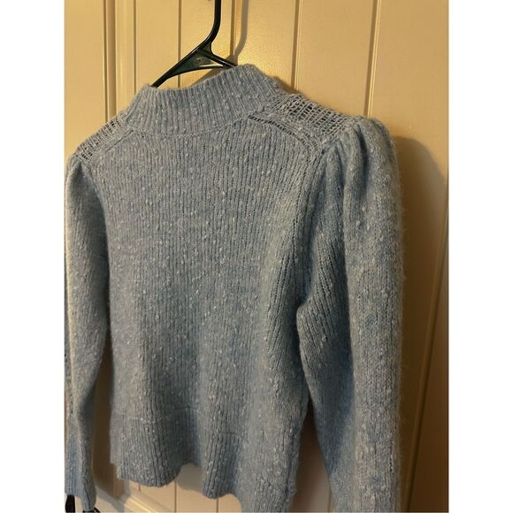 Rebecca Taylor Optic Tweed Balloon Sleeve Blue White Pullover Sweater Size Small - Picture 14 of 16